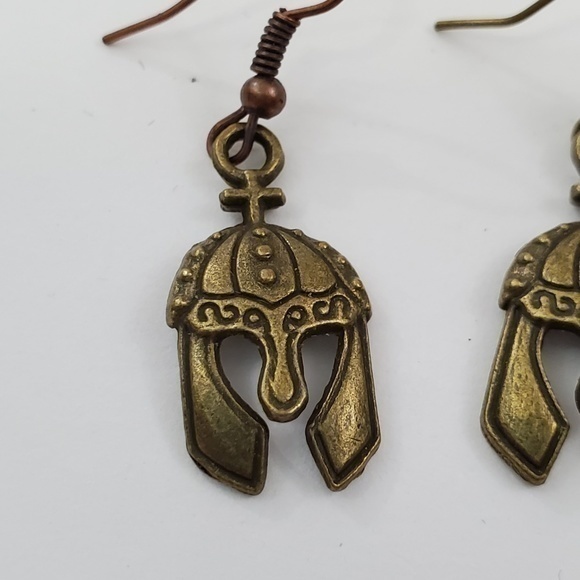 Roman Helmet Earrings Gladiator Dangle Charm Cros - Picture 2 of 6